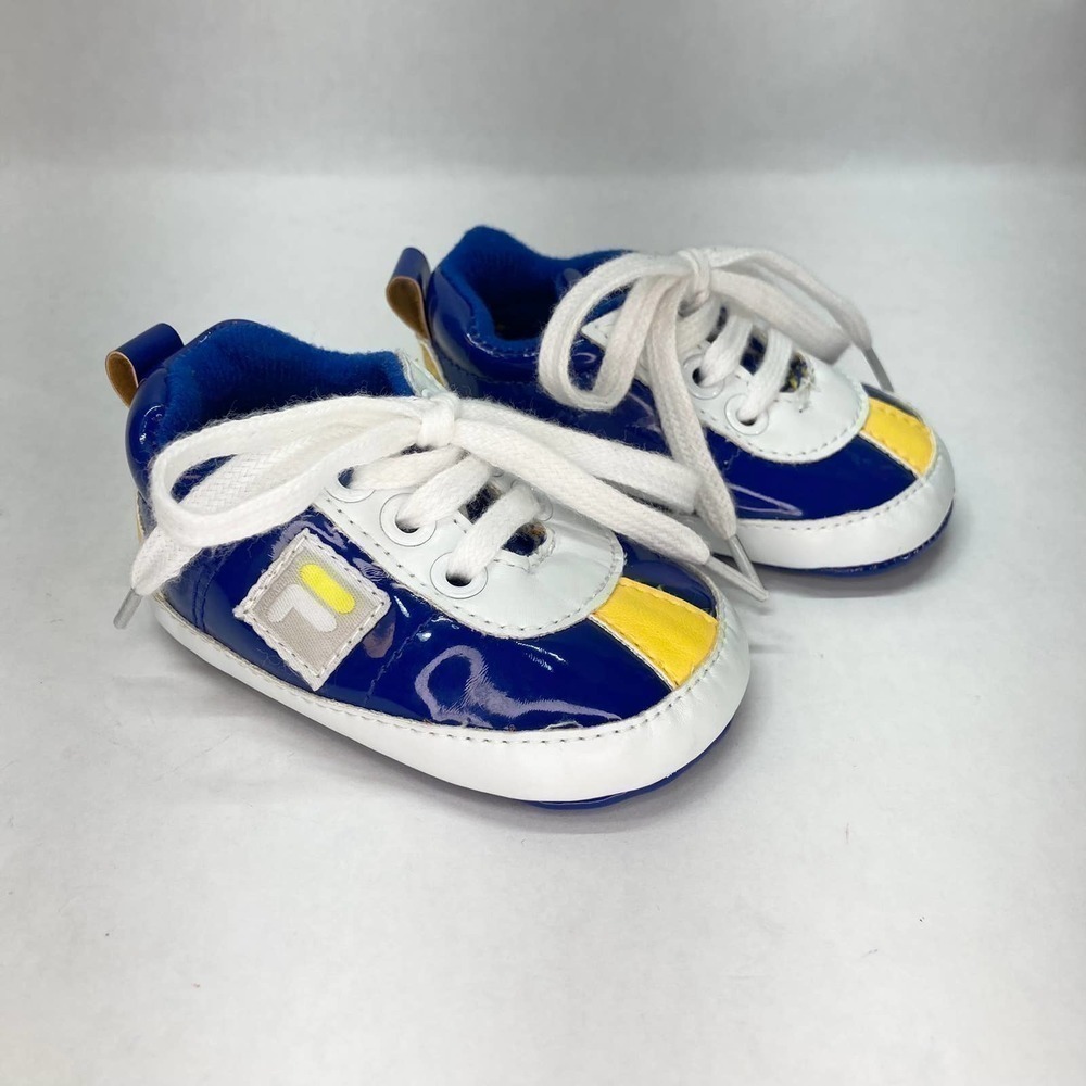 Fila Baby Comfy Fit Crib Shoes Size 0-6 mos Blue Yellow White Lace Up Sneakers